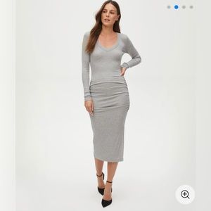 NWT Michael Stars Red Nova Ribbed V-Neck Dress! Size: Large